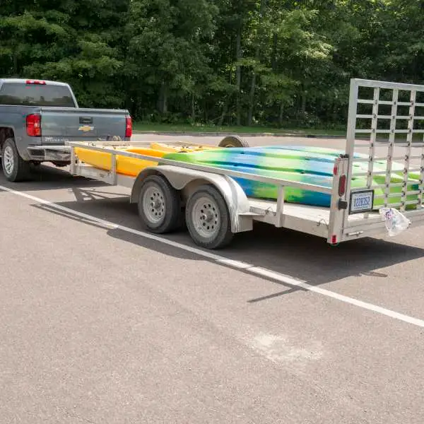 Trailer hauling kayaks