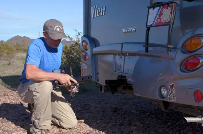 Insert Tow Bar Shank into RV Hitch Receiver