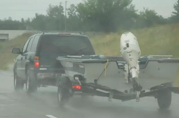 Truck Towing Boat Trailer Rain