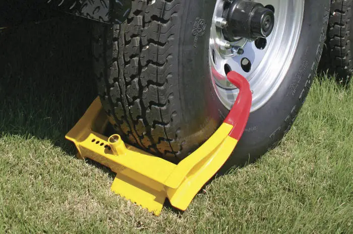 Wheel Chock Lock for Parked Trailer